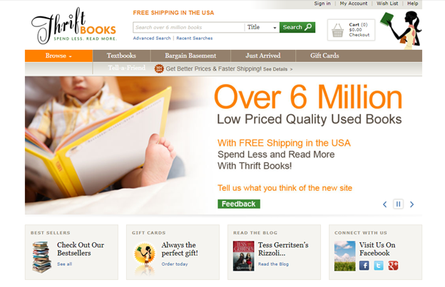 image of the ThriftBooks homepage in 2012
