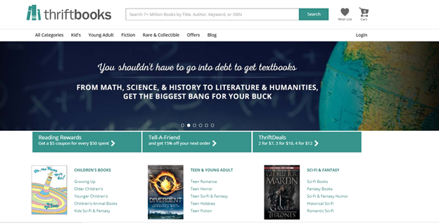 image of the ThriftBooks homepage in 2016