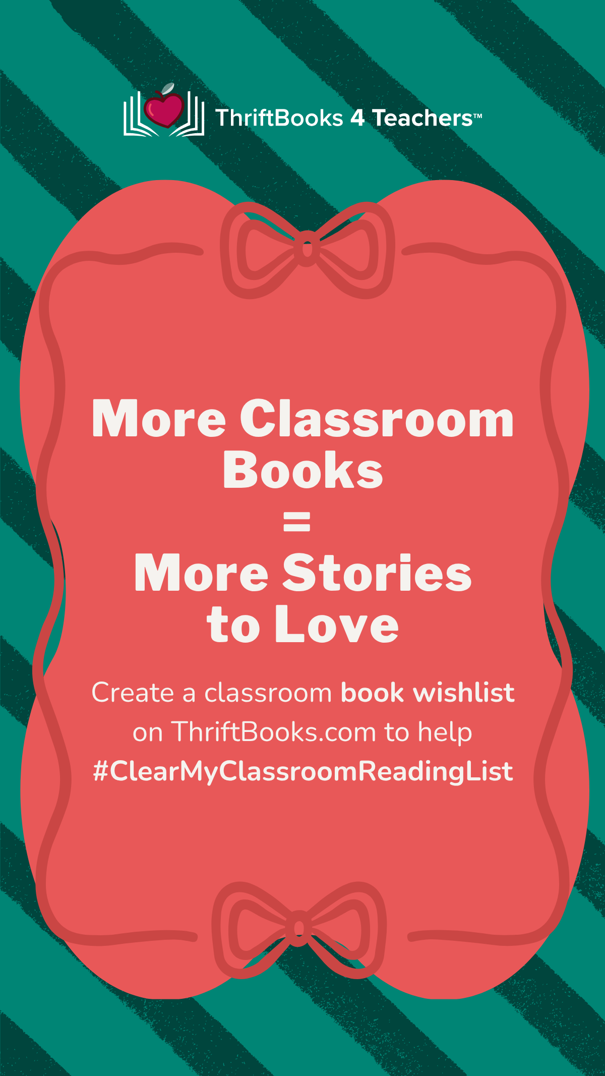 the words '#clearmyclassroomreadinglist please consider donating a book to our classroom library' on a purple background