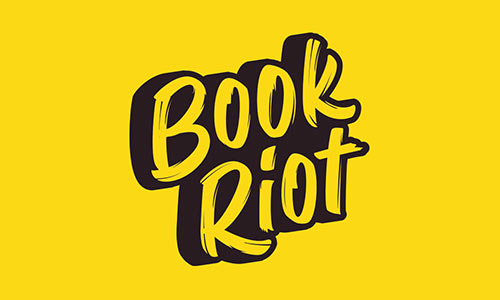 the words book riot in black on a yellow background